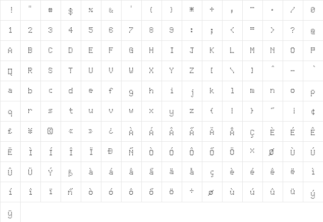 JD Rings Regular  glyph index