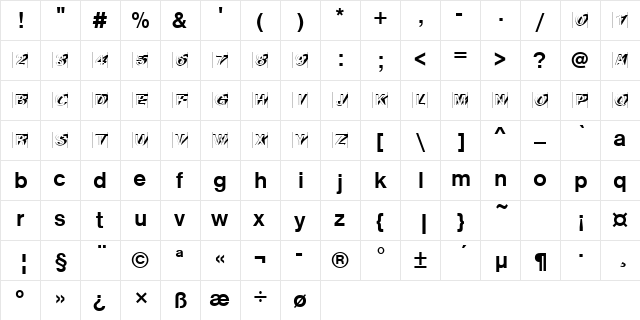Nimbus Sans Becker IniDBol Regular  glyph index
