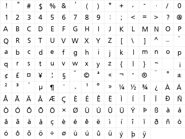 Weissach Regular  glyph index