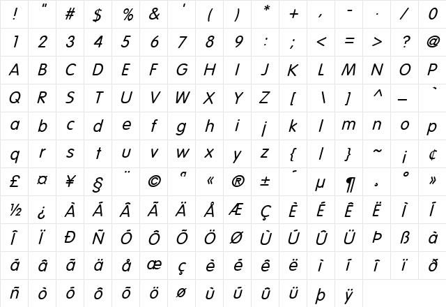 Lemons 2 Regular  glyph index