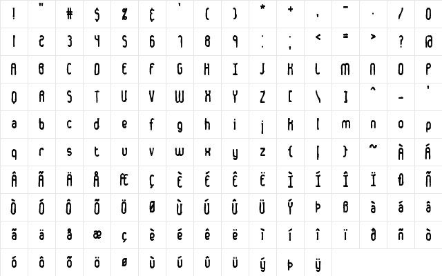 Dented BRK Regular  glyph index