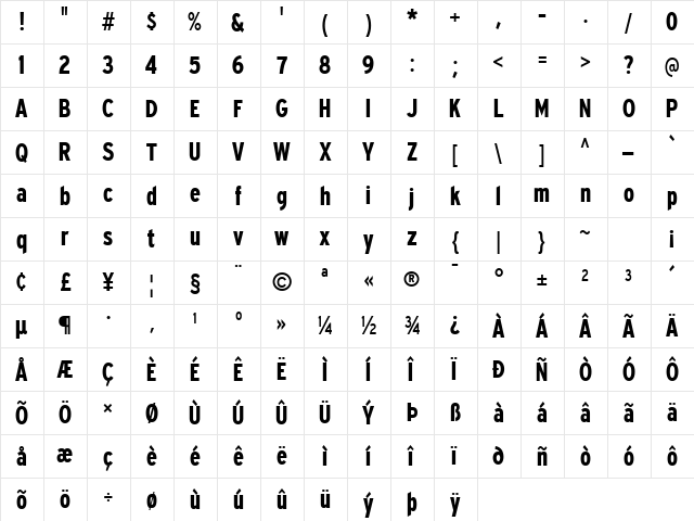 Expressway Condensed SemiBold  glyph index