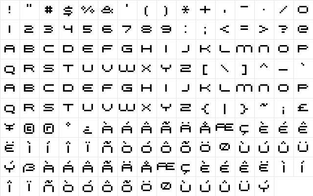 FFF Galaxy Regular  glyph index