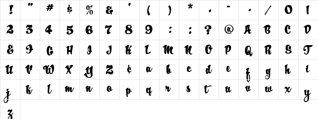 A&S Rister Regular  glyph index