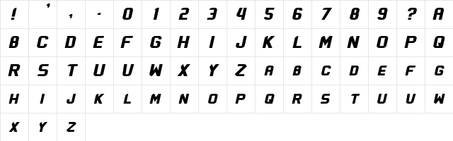 Flatwheat Italic  glyph index