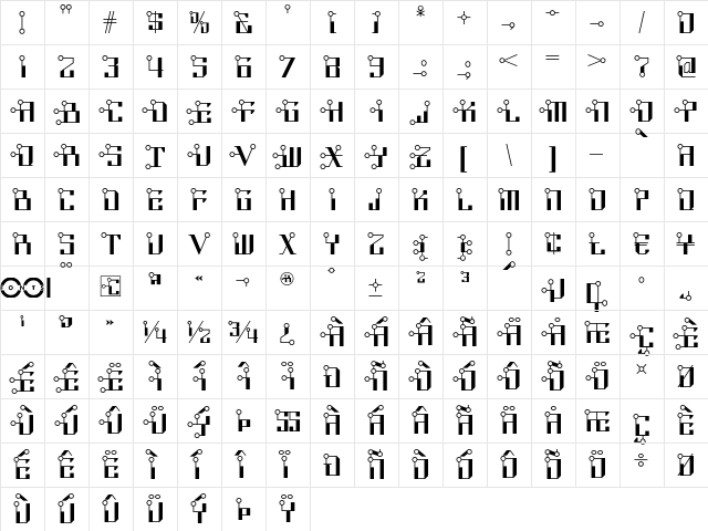 Circuit Bored NF Regular  glyph index