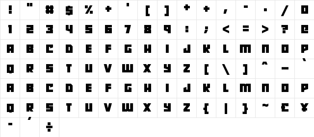 Robot Radicals Regular  glyph index