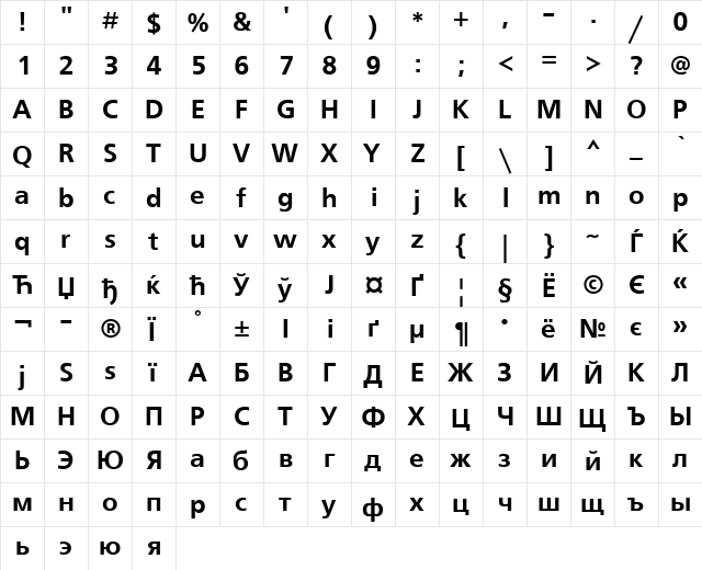 FreeSetC Regular  glyph index