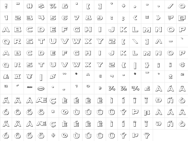 Modi Thorson 3D Regular  glyph index