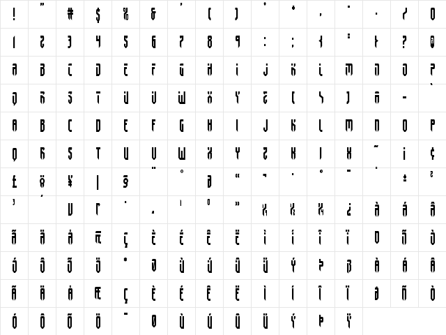 Fedyral II Condensed Condensed  glyph index