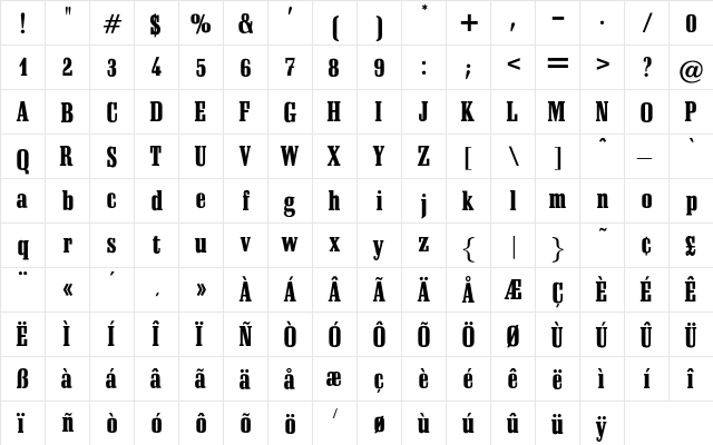 Gustav Regular  glyph index
