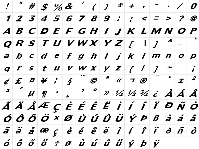 FZ BASIC 55 ITALIC Normal  glyph index