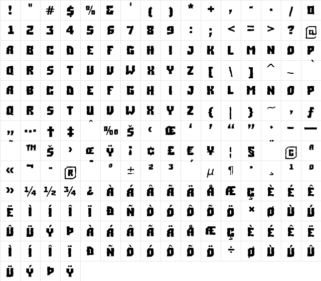 a_SimplerBrk Bold  glyph index