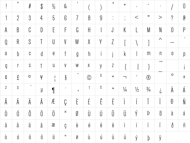 URWAccidaliaTLigCon Regular  glyph index