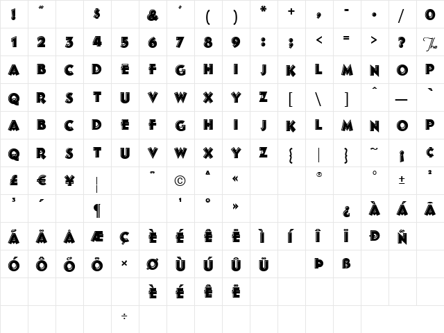 Frankens Stein Capital Regular  glyph index