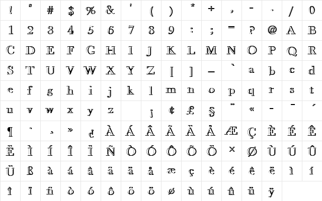 BaskervilleOldFacDRe1 Regular  glyph index
