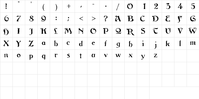 LegendaSSK Regular  glyph index