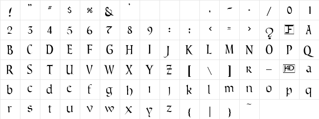 Greenowic Narrow Normal  glyph index
