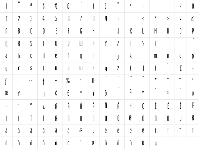 Assistent Regular  glyph index