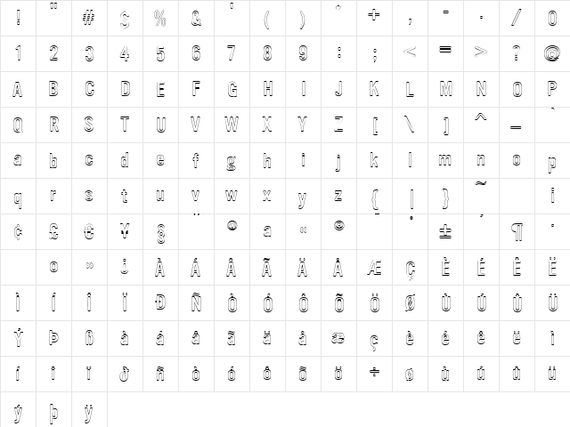 VinylOutline Regular  glyph index