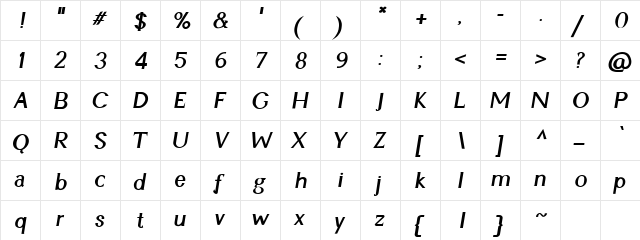 Cyn Bold  glyph index