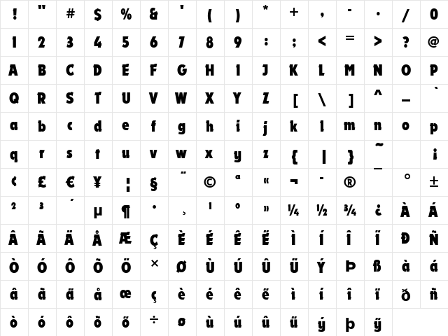 Durango-Cd Bold  glyph index