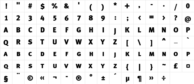 MetaBlackCapsLFC Regular  glyph index