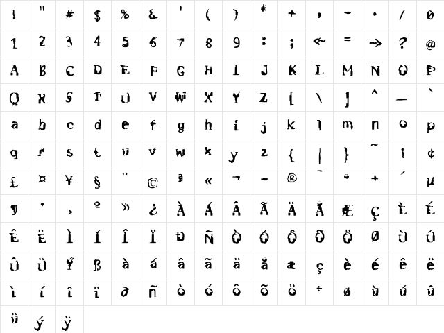 F2FMadameButterfly LT Std Regular  glyph index