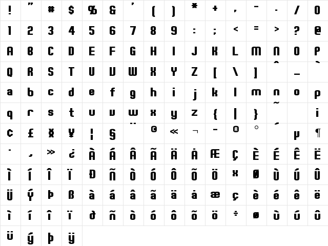 Erte Regular  glyph index