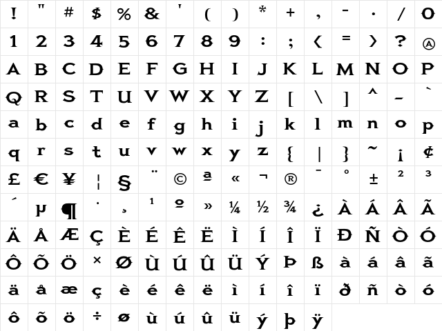 Diego Bold  glyph index