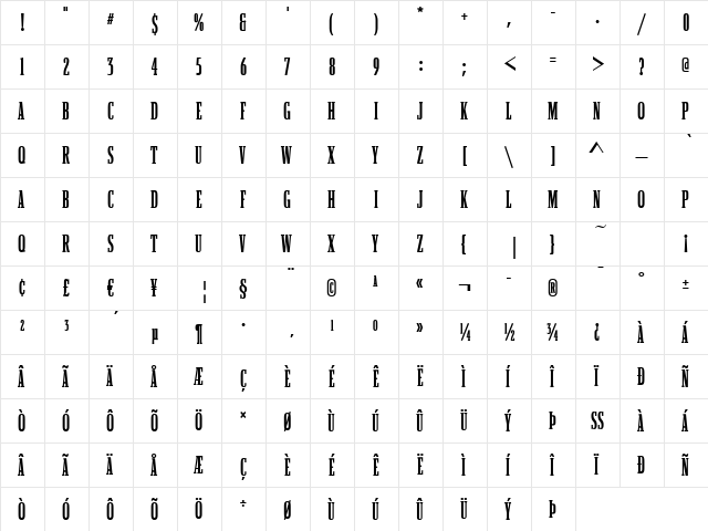 Boston-Compressed Bold  glyph index