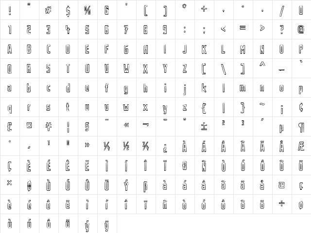 Urban Rubber Regular  glyph index