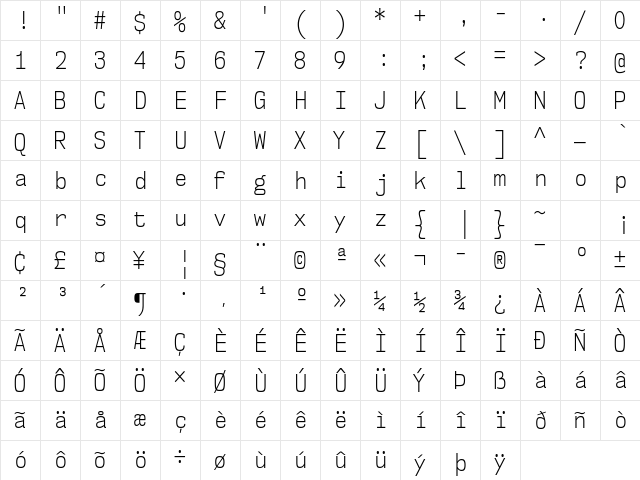 NK57 Monospace Condensed Light  glyph index
