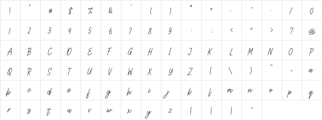 Lettia Regular  glyph index