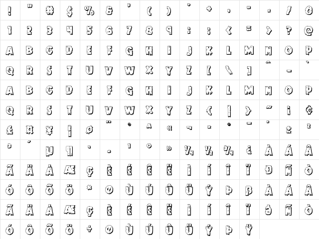 Dokter Monstro 3D Regular  glyph index