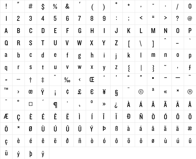 Knockout HTF29-JuniorLiteweight  glyph index