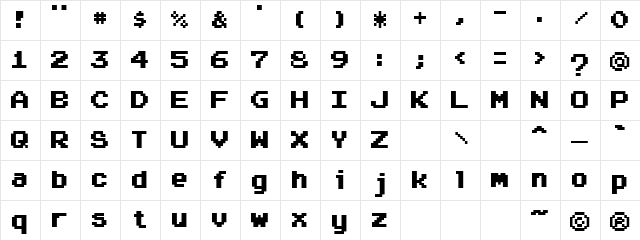 Arcadepix Regular  glyph index