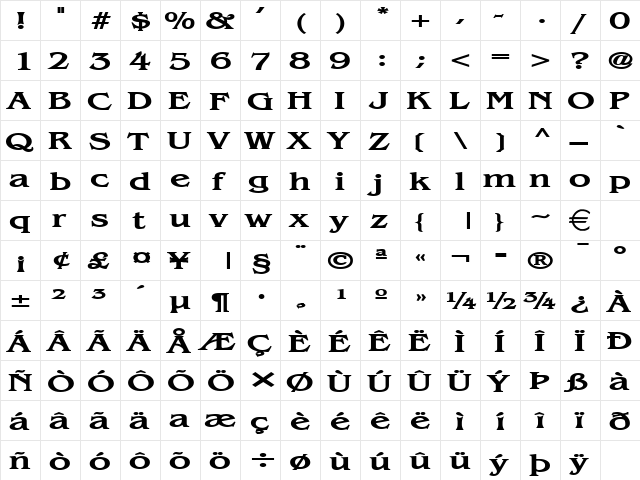 BangleExtended Bold  glyph index