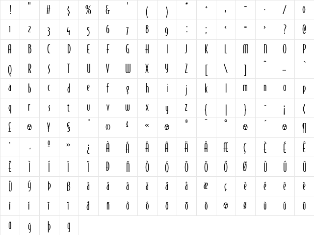 BodegaSans LightOldstyle  glyph index