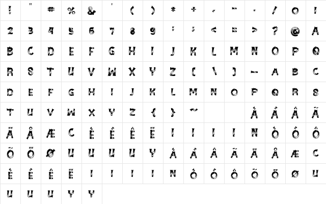 BE-WILD Brush Font Regular  glyph index