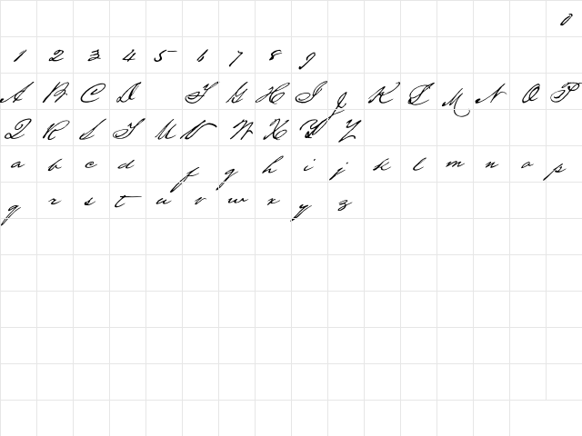 LHF Stanford Script Regular  glyph index