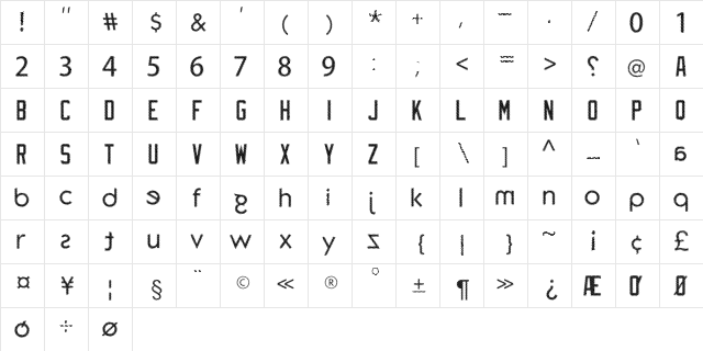 piegusq Regular  glyph index