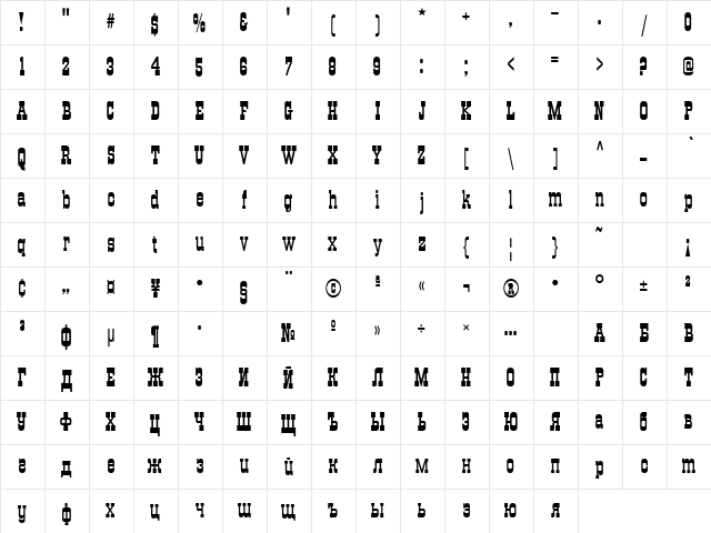 TraktirC Regular  glyph index