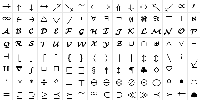 cmbsy9 Regular  glyph index