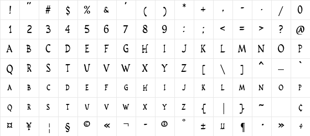 RusticusStd Regular  glyph index