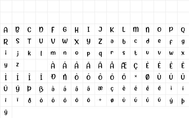 Candy Cake Regular  glyph index