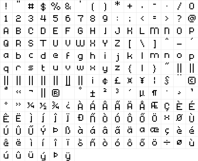 PF Nova Regular  glyph index