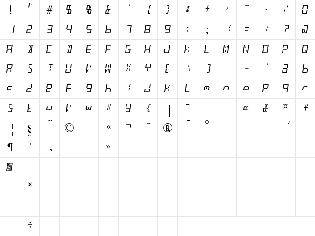 taxi meter Regular  glyph index