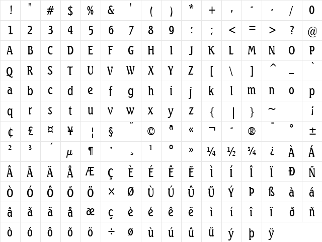 Beach-Condensed Normal  glyph index