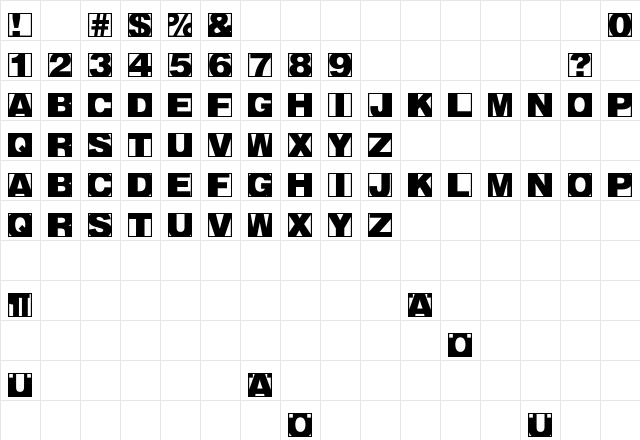 BlackBricksTWO Regular  glyph index